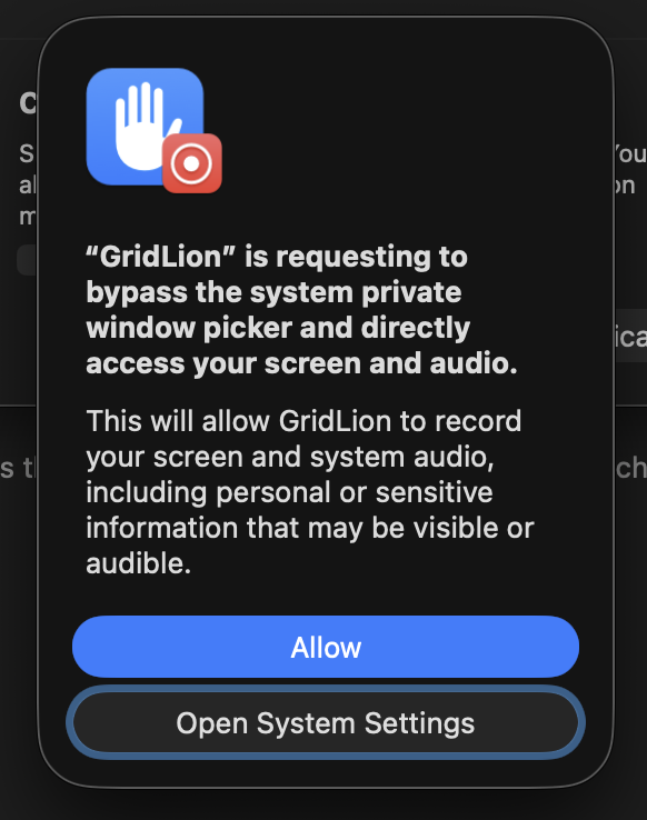 Scary dialog for taking a screenshot